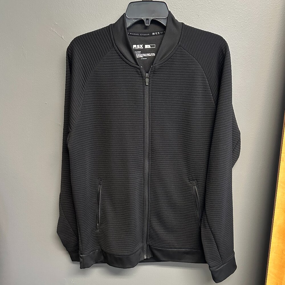 MSX Michael Strahan Black Bomber Mens Medium Ribbed Zip Up Jacket‎